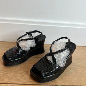 Stephane Kelian Black Leather Woven Platforms | Size 5.5 US